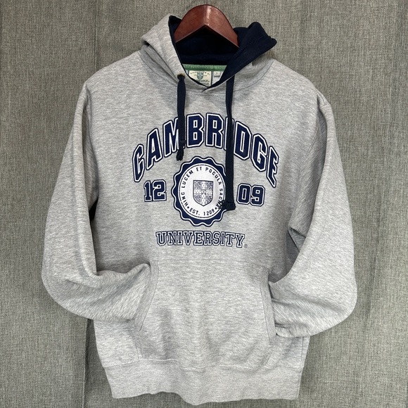 Cambridge University Hoodie Gray Navy Collegiate Sweatshirt Men’s Size M Preppy - Picture 1 of 8